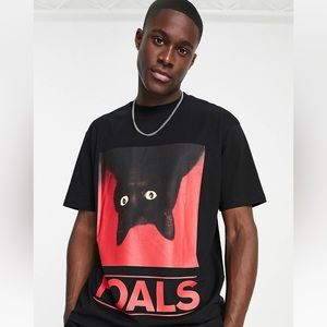 Topman Oversized fit t-shirt with Foals Cat print in Black